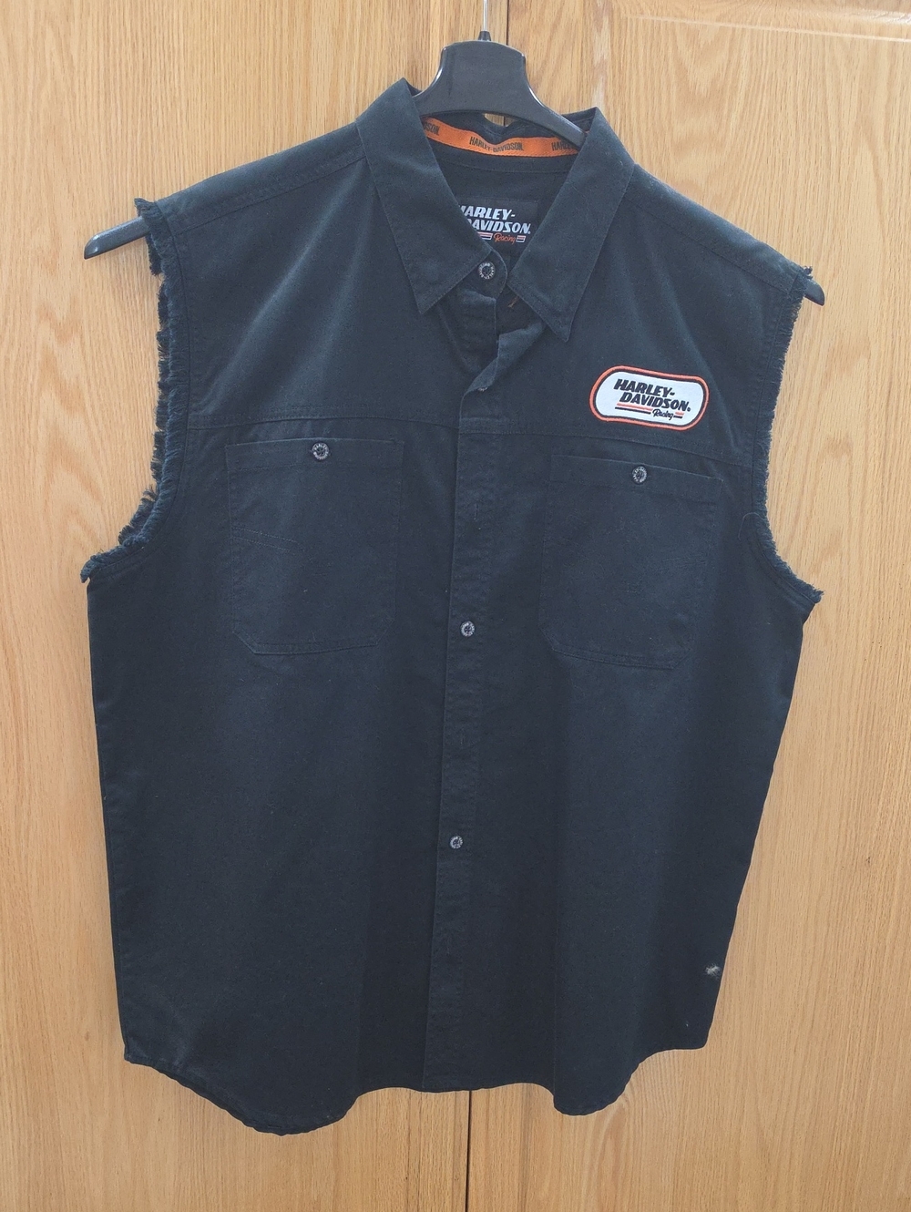 Harley-Davidson Black Sleeveless Button-Down Work Shirt with Patch
